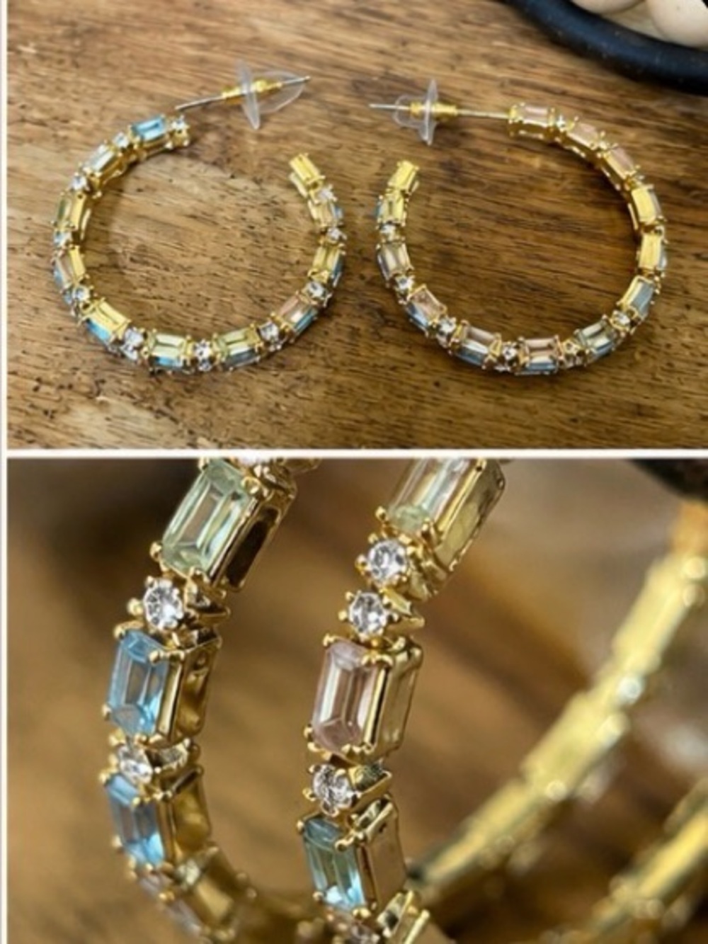 Christian Siriano Gold Tone Pastel Crystal Hoop Earrings – Baguette Rhinestone